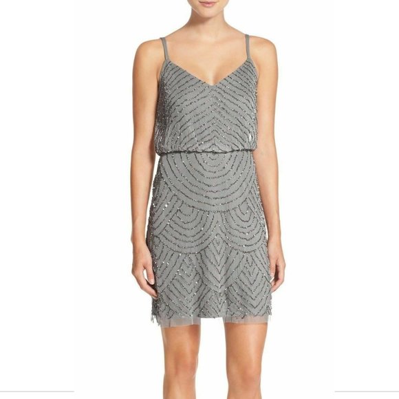 NEW Adrianna Papell Art Deco Sequin Blouson Dress in Grey/Silver [SZ‎ 4 ] - Picture 9 of 11